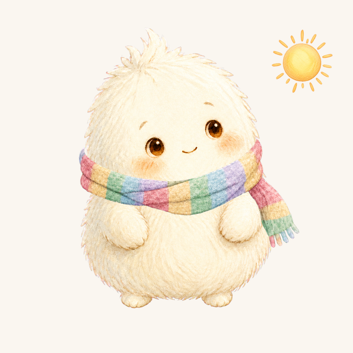 Snowball companion wearing a scarf