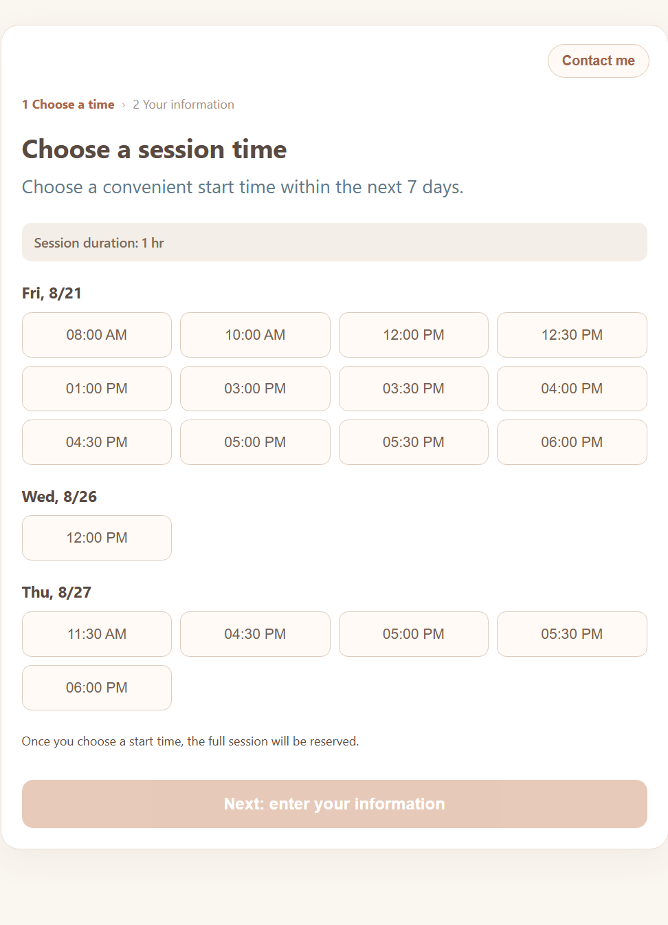 A visitor chooses a session time on a phone